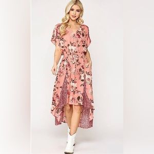 Floral Print Short Sleeve High Low Dress